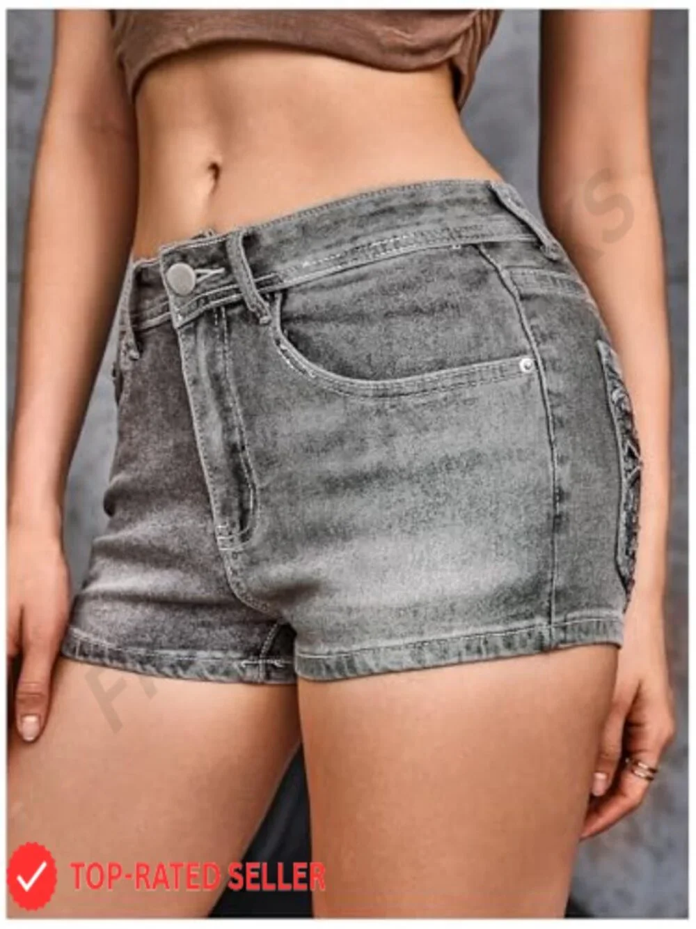 Y2K Grunge Punk Rhinestone Cross Embroidered Denim Shorts for Women